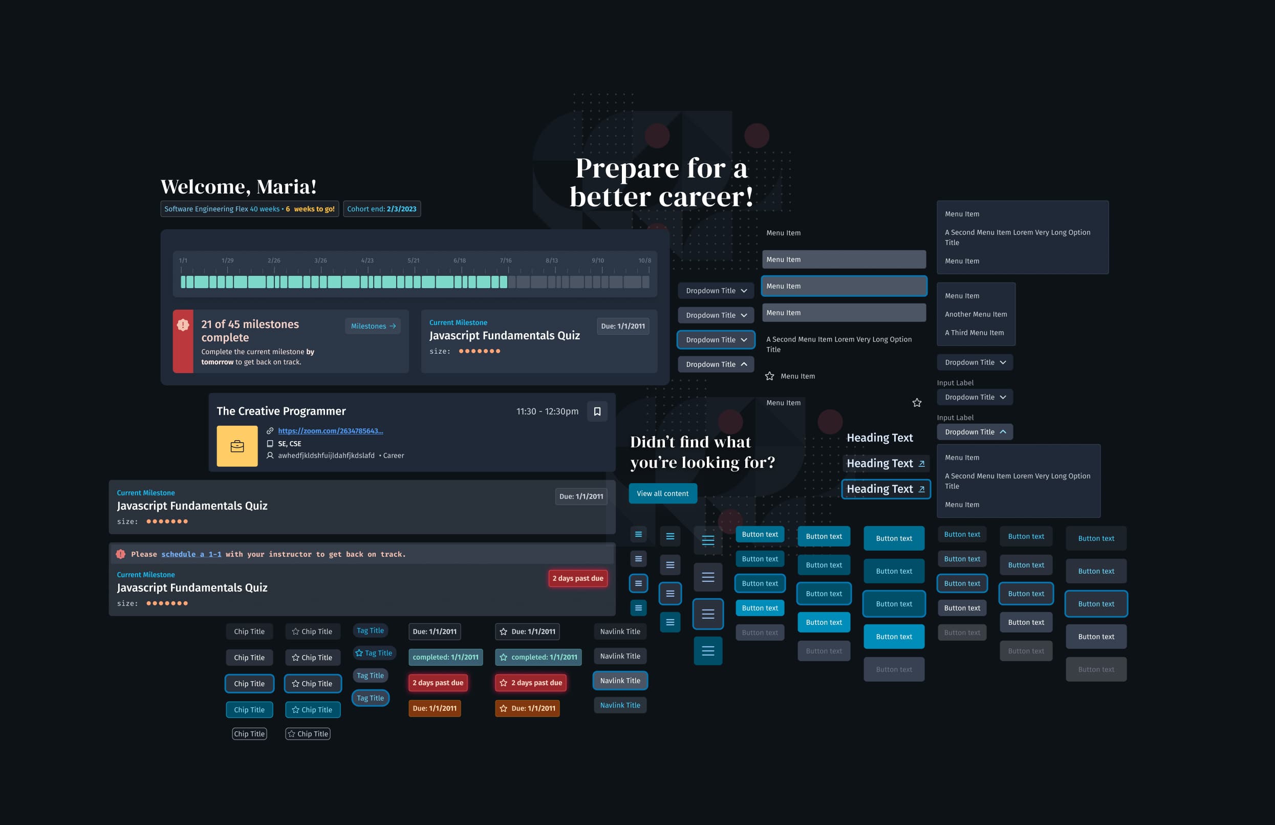An array of components from the Flatiron School UI System