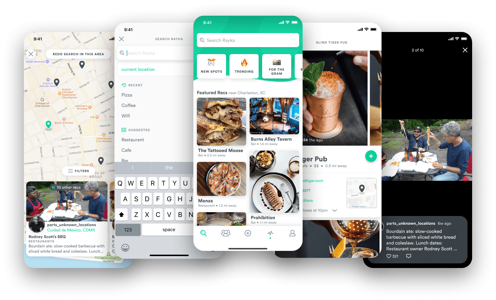 A handful of screens from the Rayka local discovery mobile app